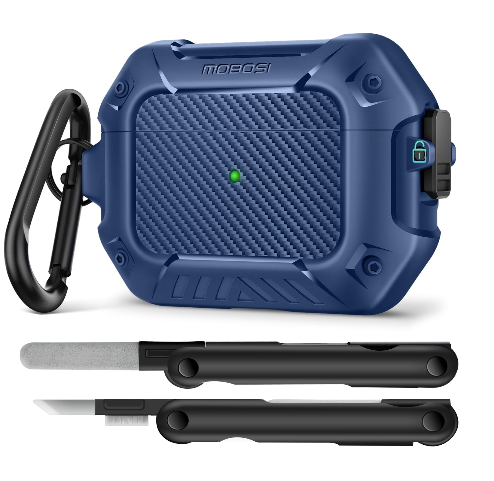Photo 1 of MOBOSI for AirPods Pro 2 Case, Compatible with AirPod 2nd Generation Cover [Compatible with MagSafe] with Lock&Keychain&Cleaner Kit, Full Body Shockproof Protective Hard Shell (2023), Blue