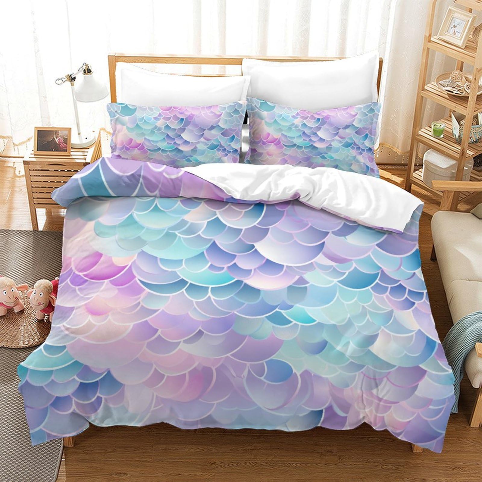 Parure de lit 3D housse de couette avec taies d'oreiller microfibre lit king 220x240cm