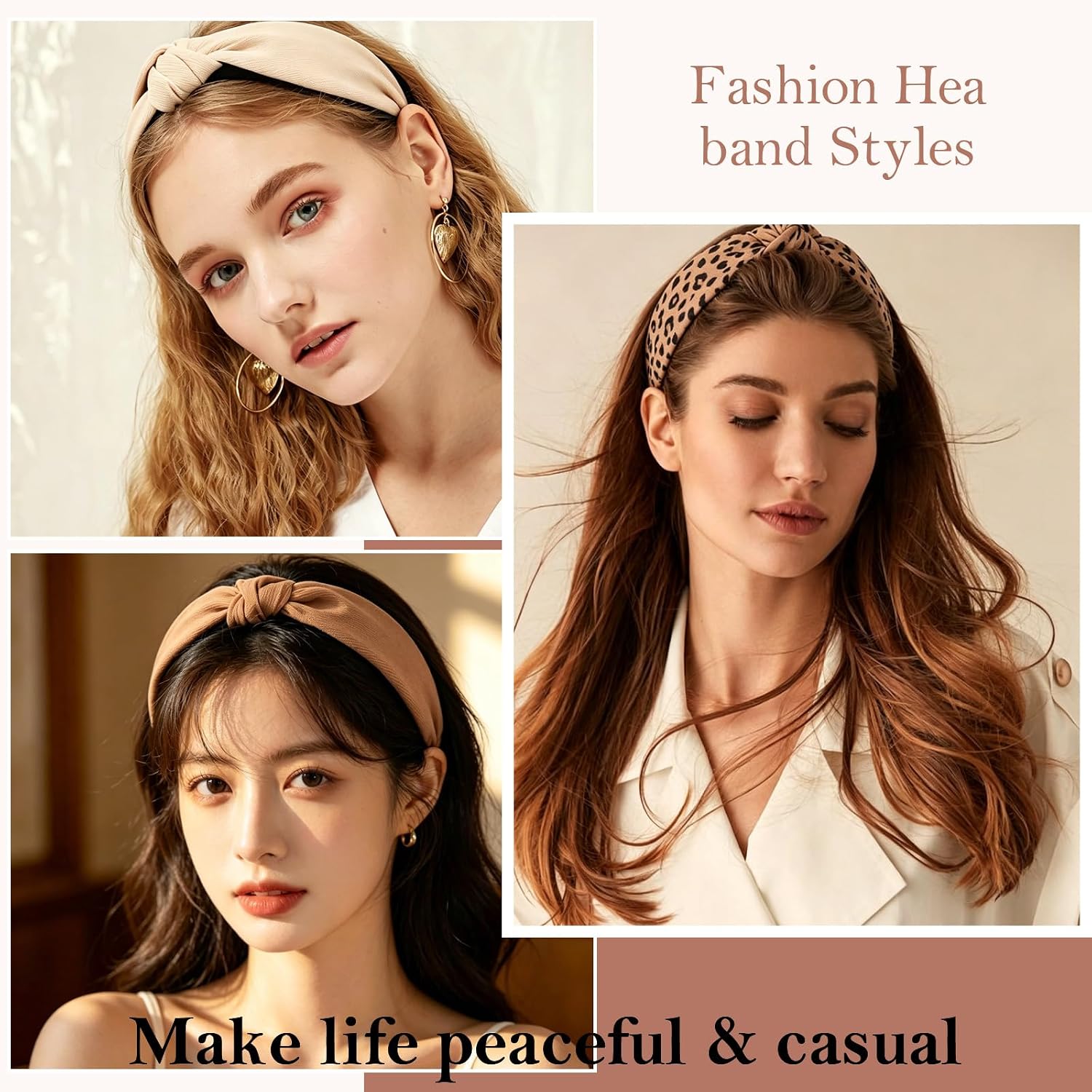 TOBATOBA 10 Pack Knotted Headbands for Women, Leopard Print & Solid Color Fashion Headbands, Non Slip Soft Fabric Hair Bands, Boho Elastic Hair Accessories for Daily Wear Work Yoga