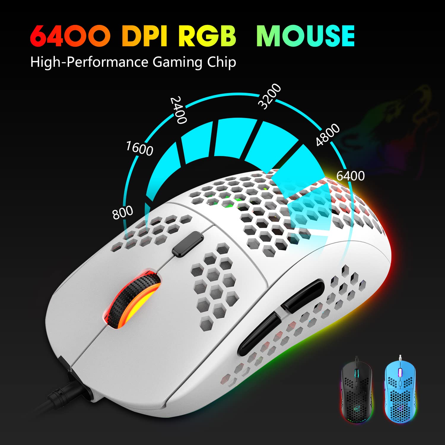 Combo Tastiera Meccanica Gaming 62 Tasti RGB E Mouse 6400 DPI - Cavo USB-C, Retroilluminazione, Per PC, PS4, Xbox