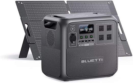 BLUETTI Solar Generator AC180 with 100W Solar Panel (Ships Separately), 1152Wh Portable Power Station w/ 4 1800W (2700W Surge) AC Outlets, LFP Power for Camping, Power Outage