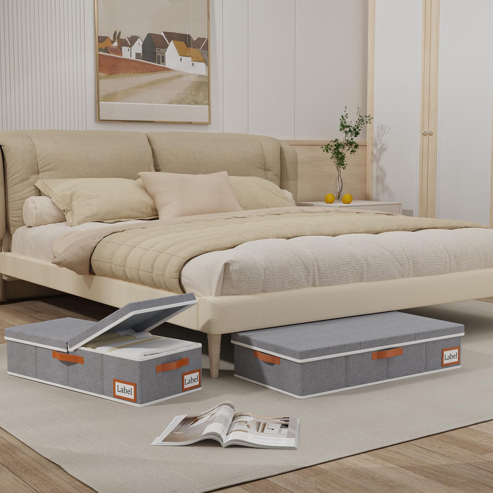 2 Contenitori Sottoletto Pieghevoli Yawinhe 80x40x15 Cm - Con Finestra E Maniglie, Beige - Foto 10