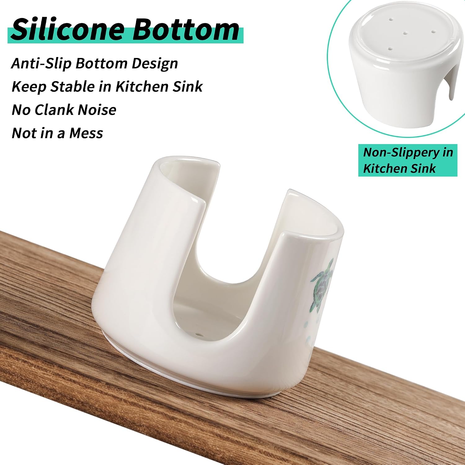 HAPPY KIT Sponge Holder with Non-Slip Silicone Bottom, Dish Sponge Holder for Kitchen Sink Ceramic Turtle Kitchen Decor Kitchen Sink Sponge Holder Cute Ceramic Sink Sponge Holder (Turtle)