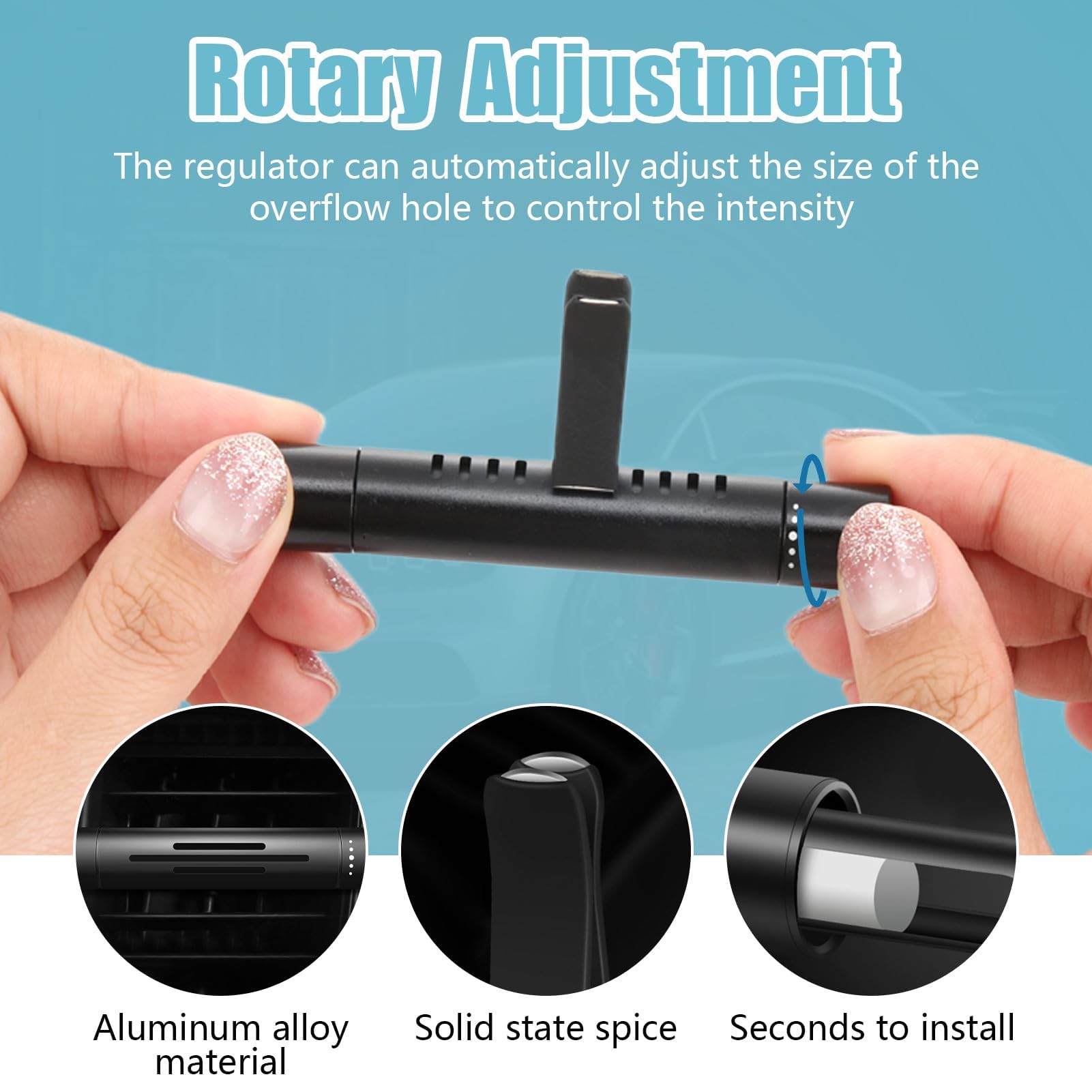 Désodorisant Voiture Clip Grille Aération - Bâton Parfum Solide Avec 7 Recharges - Diffuseur Huiles Essentielles