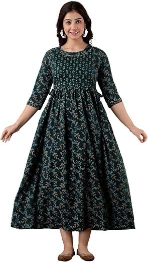 Women's Pure Cotton Printed Maternity Gown Feeding Nighty Feeding Dress Kurti Gown