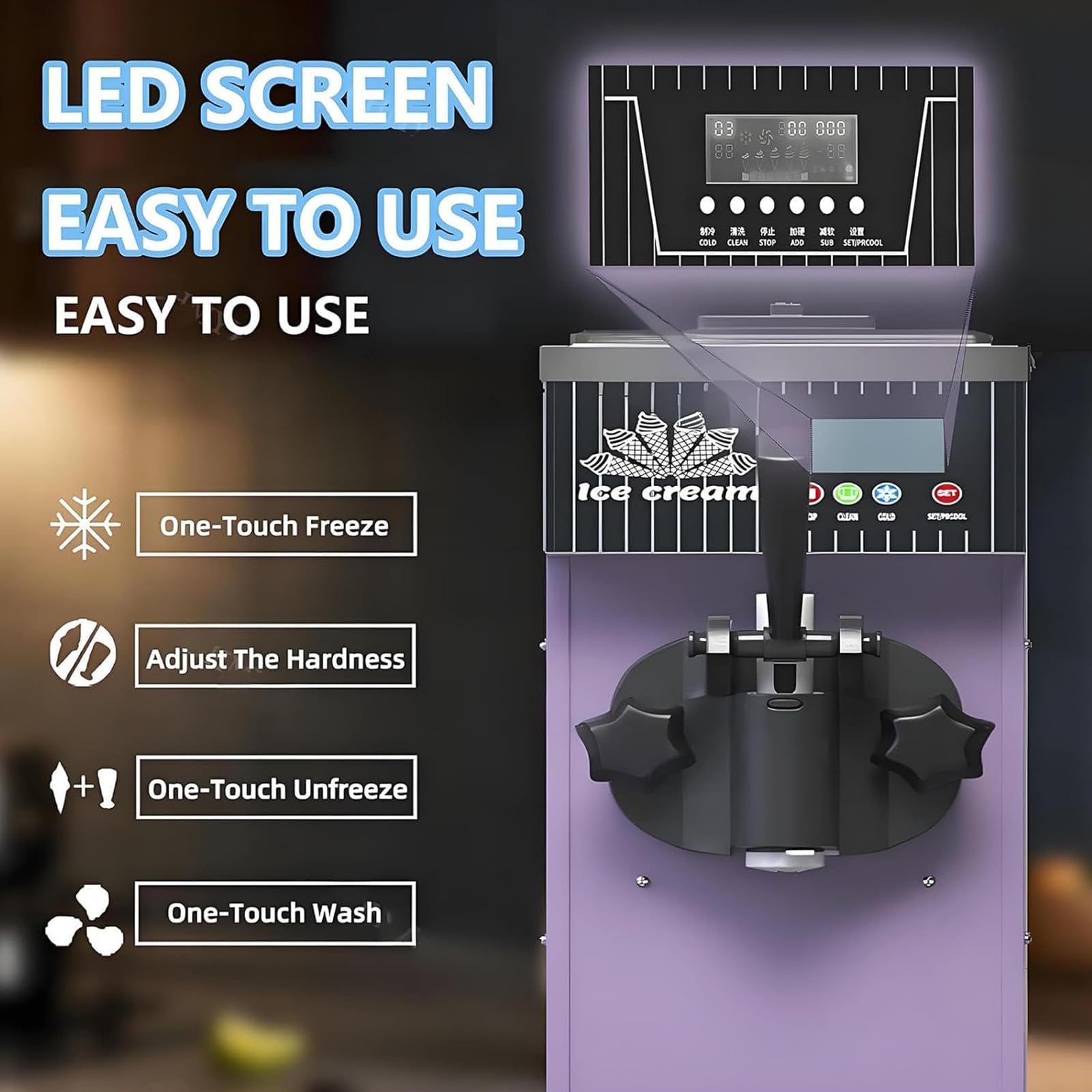 Macchina Per Gelato Commerciale 450 W, Produzione Continua 60 Blocchi/ora, Macchina Per Gelato Soft Raffreddata Ad Aria Con Autopulizia One-touch, Per Bar, Negozi Di Tè Al Latte E Bar Di Dessert