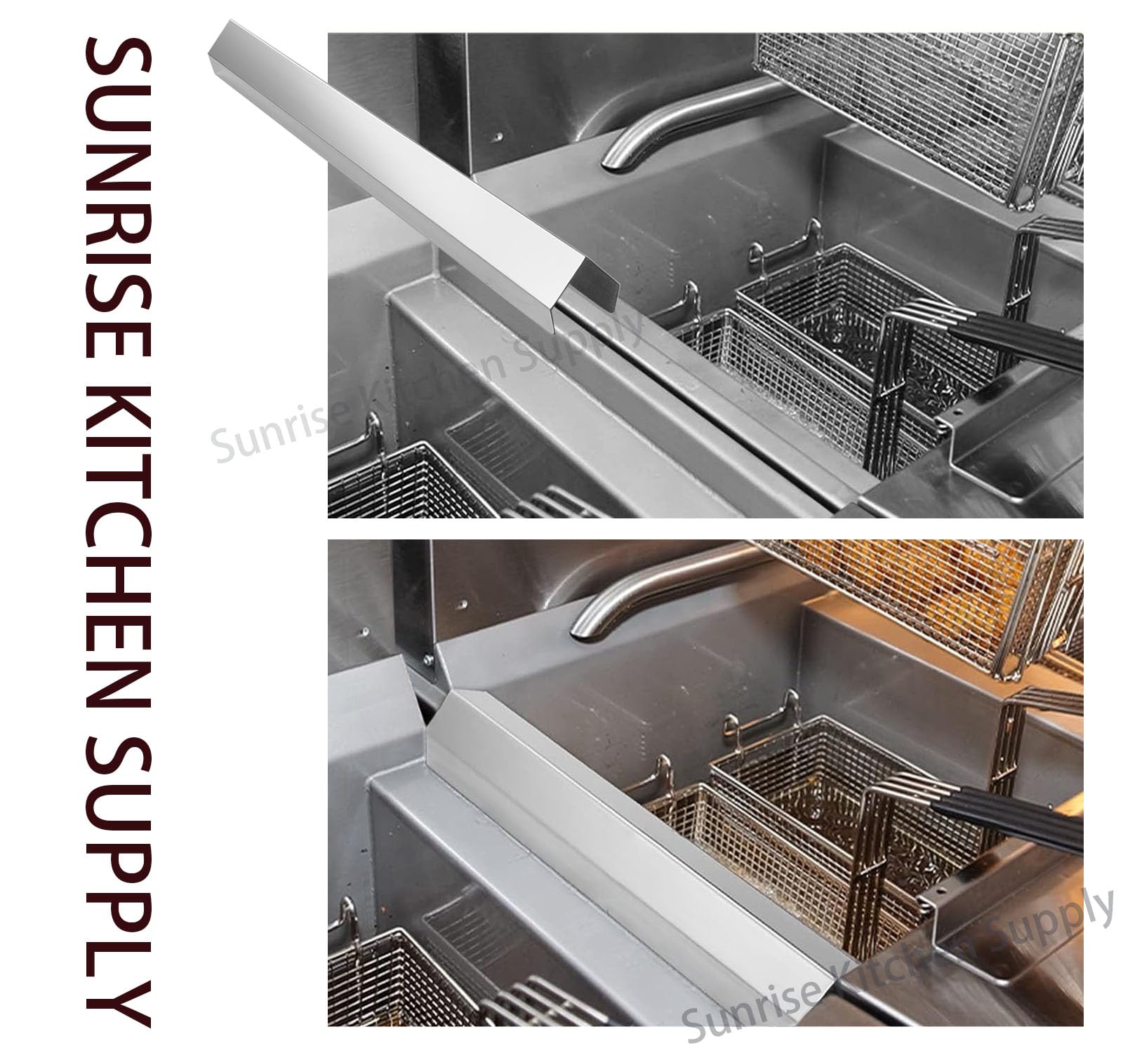 Sunrise Kitchen Supply - Confezione da 2 strisce di giunzione per friggitrice in acciaio inox (69 x 6 x 5,3 x 6,3 cm (lunghezza x larghezza x altezza)
