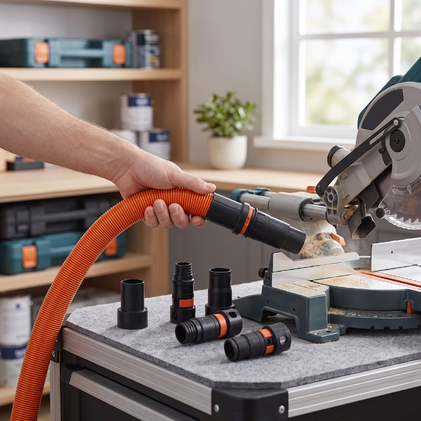 Luocute 1 1/4 Zoll Staubsammelschlauch-Adapter-Set, 4,6–17 Fuß Ausziehbar | Stretchschlauch mit 6 Staubsaugeradaptern für Elektrowerkzeuge und Werkstattsysteme, universell passend für