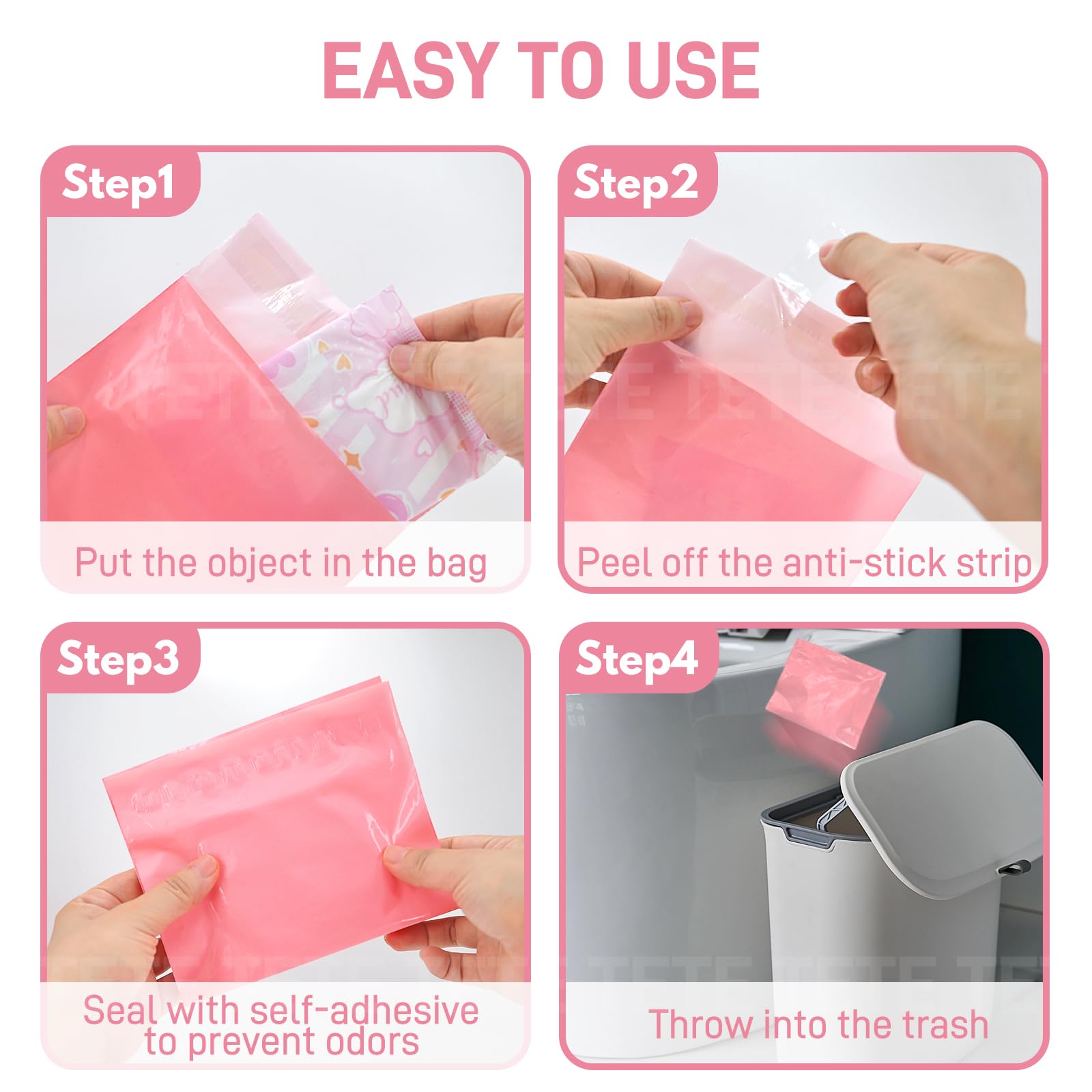Sanitary Napkin Disposal Bags FARVIGOR, 100Pcs Women Feminine Hygiene Disposal Bags for Tampons and Pads, Personal Disposal Bag Self-Sealing, Privacy Protection, 9.8x5.9"(Pink)