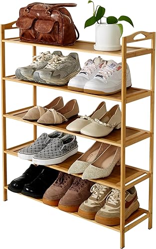 Miniatura 8 de Zapatero de bambú de 6 niveles, zapatero independiente, organizador de zapatos, zapatero de madera de bambú para entrada y armario, pasillo (27.5 x