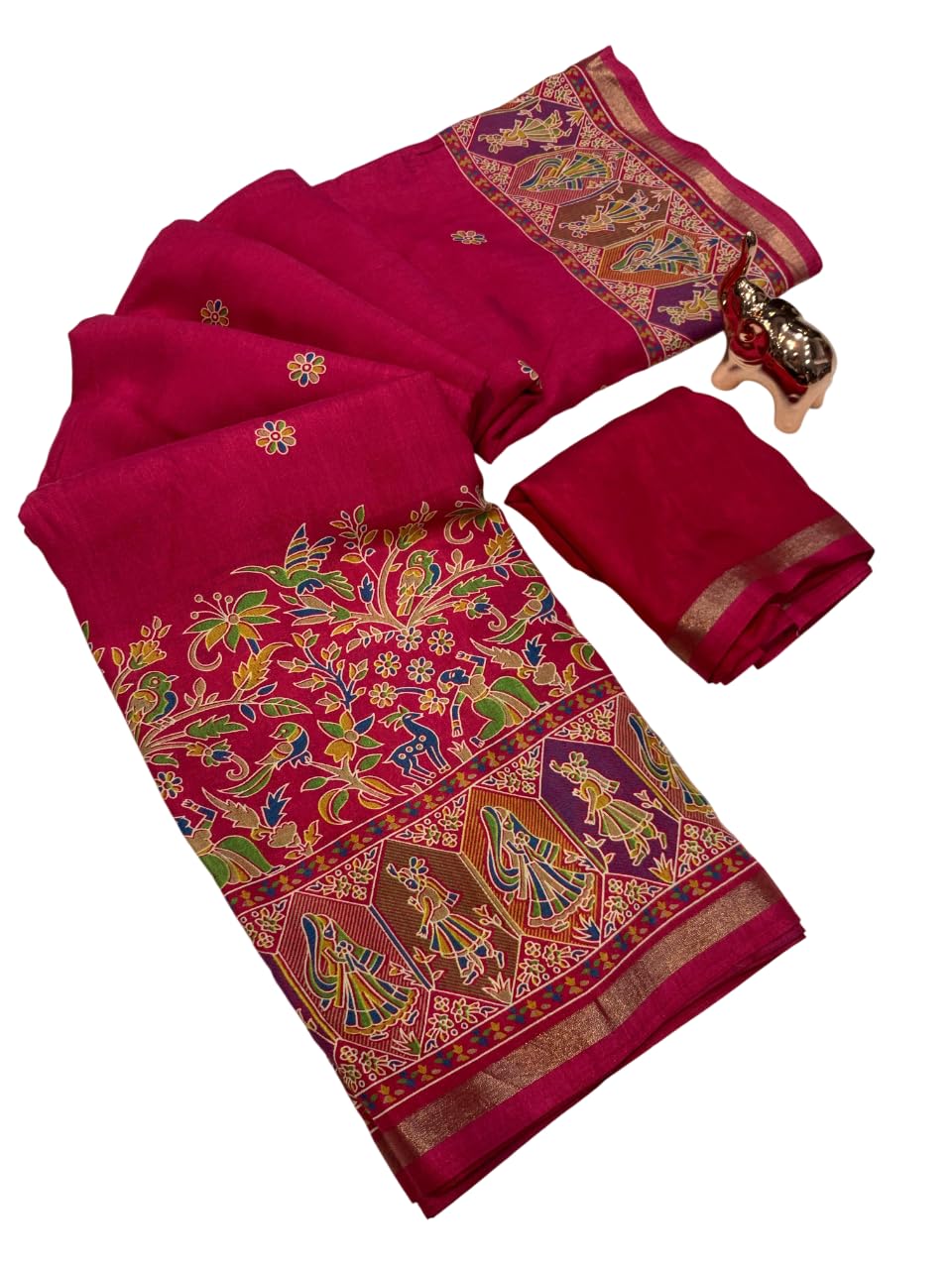 brahmakhodal Soft Dola Silk Saree Traditional Kashmiri Pashmina Design Tiny Zari Woven Border With Blouse Piece-picture-12