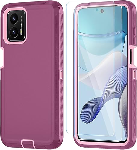 ONOLA Funda compatible con Moto G 5G 2023 con protector de pantalla HD (2 paquetes), funda resistente para teléfono (Moto G 5G 2023, rojo vino)