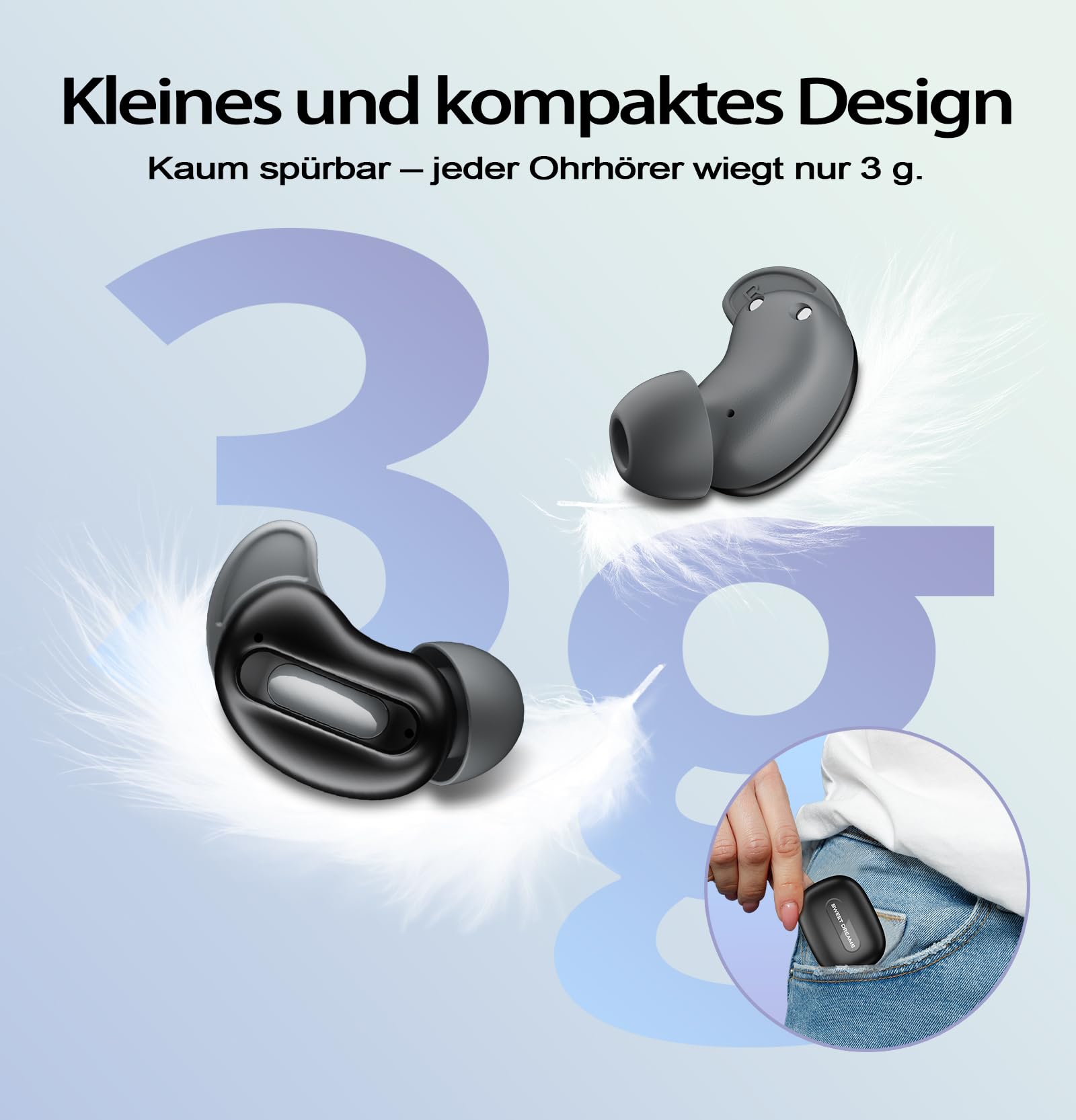 Bluetooth Kopfhörer, Schlafkopfhörer, In-Ear Kopfhörer Kabellos Bluetooth 5.4, Hi-Fi Sound mit ANC+ENC 4 Mikrofone 48H Kopfhörer, IPX7 Schlafmodus ohne Warnungen komfortabel Seitenschläfer Samtschwarz