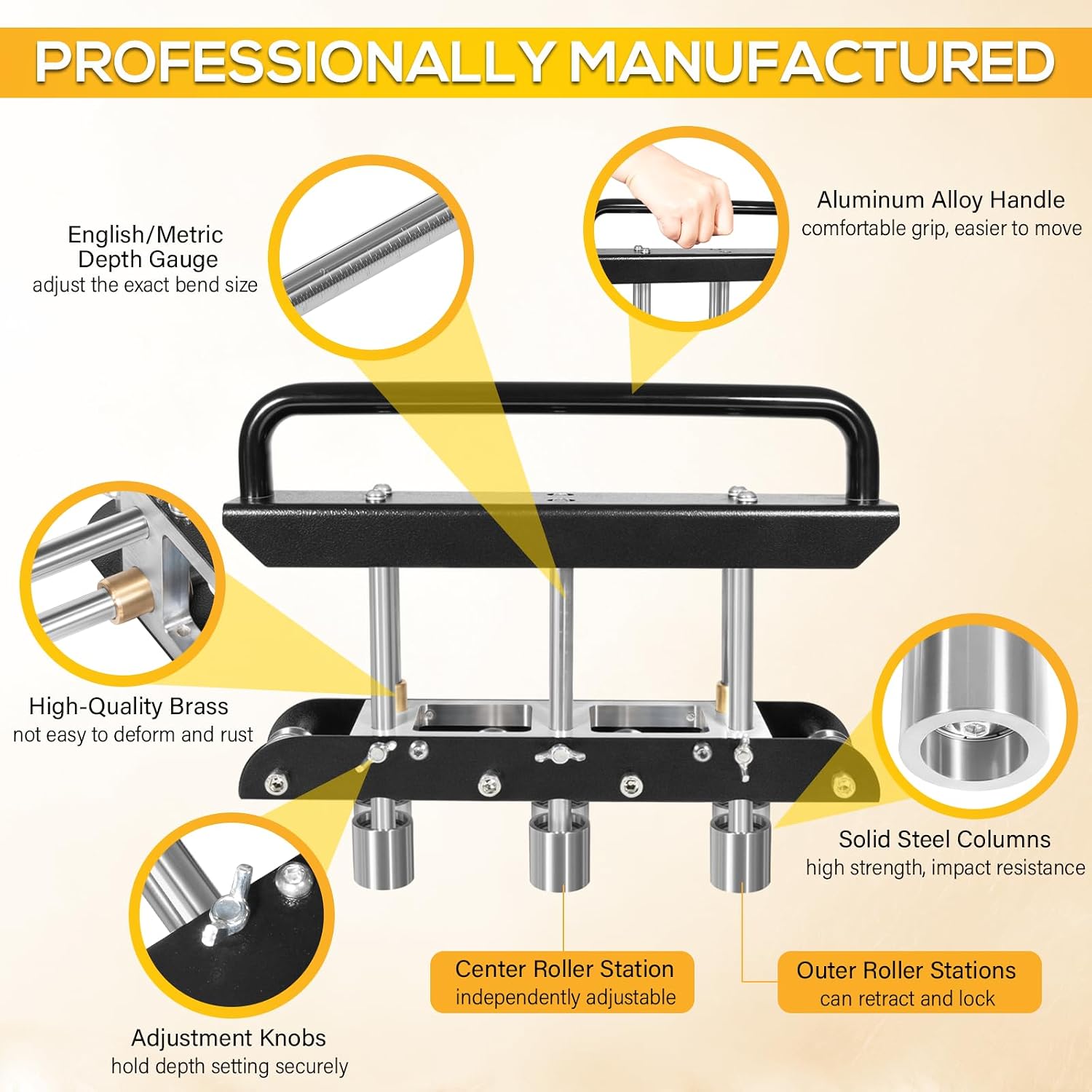 ER3 Three-Station Edge Roller, 0-90° Bending Angle, Large Radius Sheet Metal Bead Roller Bender, Adjustable for Making 5/8" to 4" Bends in 29 to 22-Gauge Steel