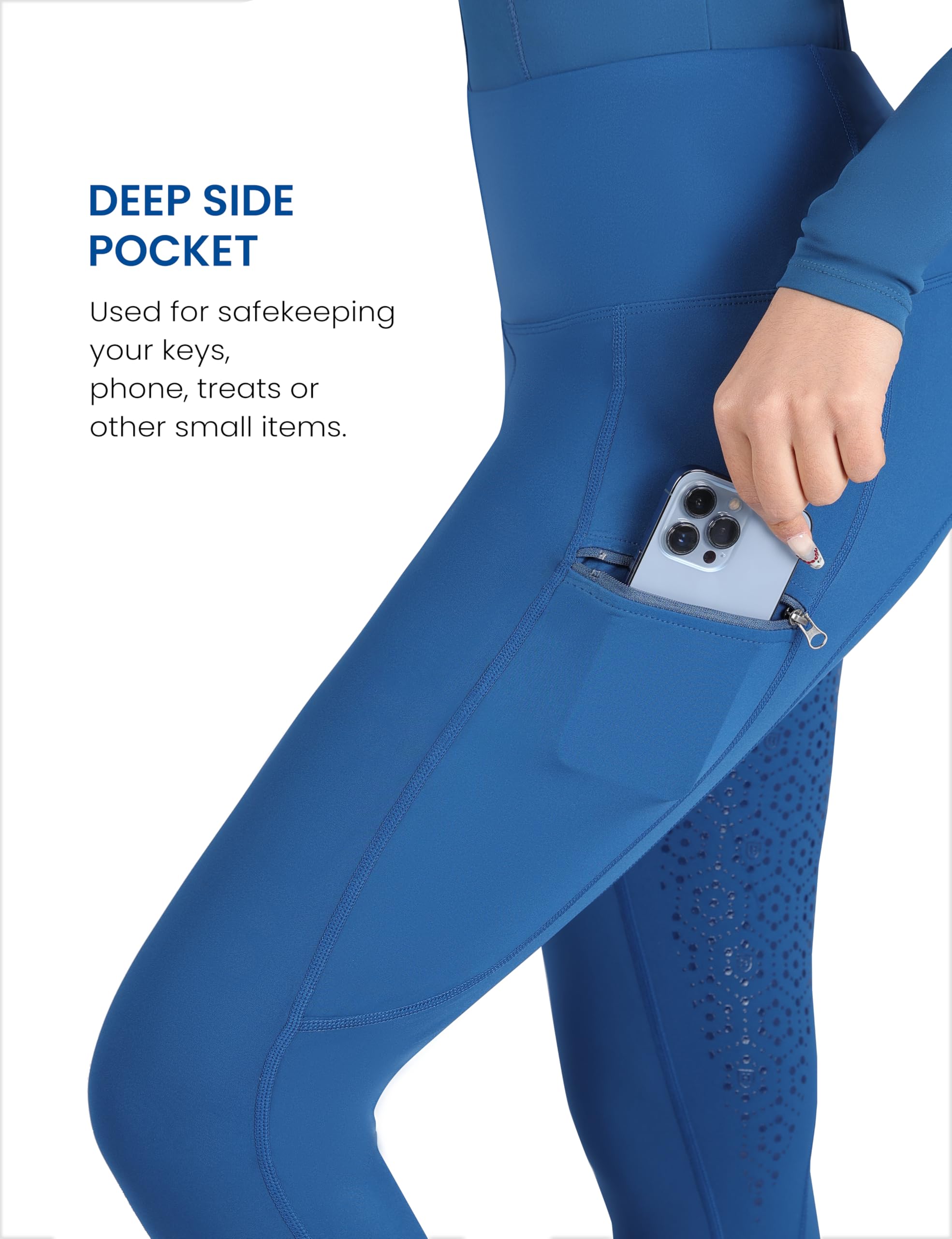 Harrison Howard Pantalones de equitación de Asiento Completo para niñas con Bordado en Bolsillos Laterales con Cremallera Segura, Azul Turquesa, Small