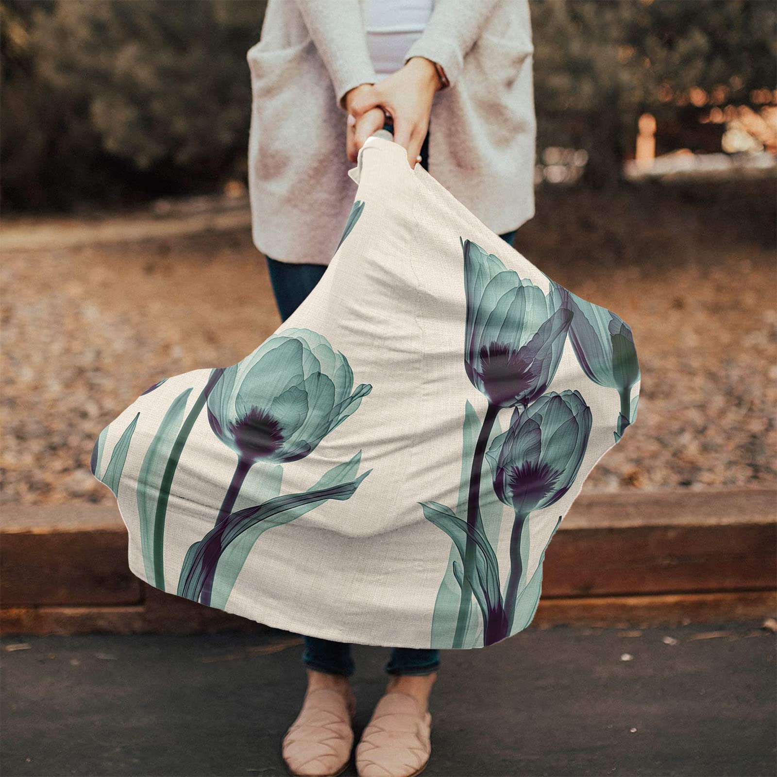 Nursing Cover for Breastfeeding Scarf, Turquoise Green Flower Baby Car Covers Super Soft Multi Use for Canopy Shopping Cart Cover Blanket Stroller Cover