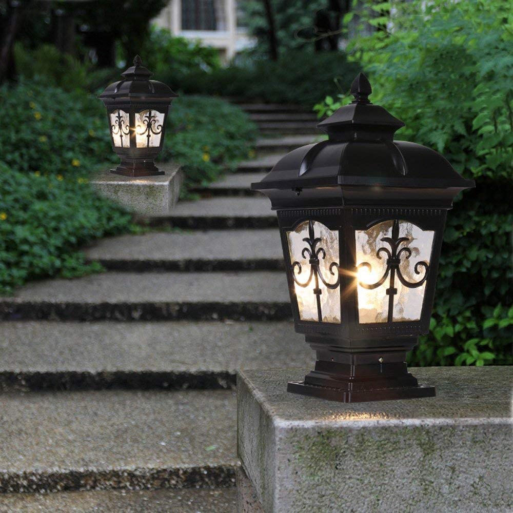 Zewnętrzna szklana lampa stołowa Kreatywna Nowoczesna Przemysłowa E27 Dekoracja Kolumna Lampa Słupek Lampa Uliczna Aluminiowa Taras Ogród Willa Drzwi Kolumna Stołowa Li,Black-l