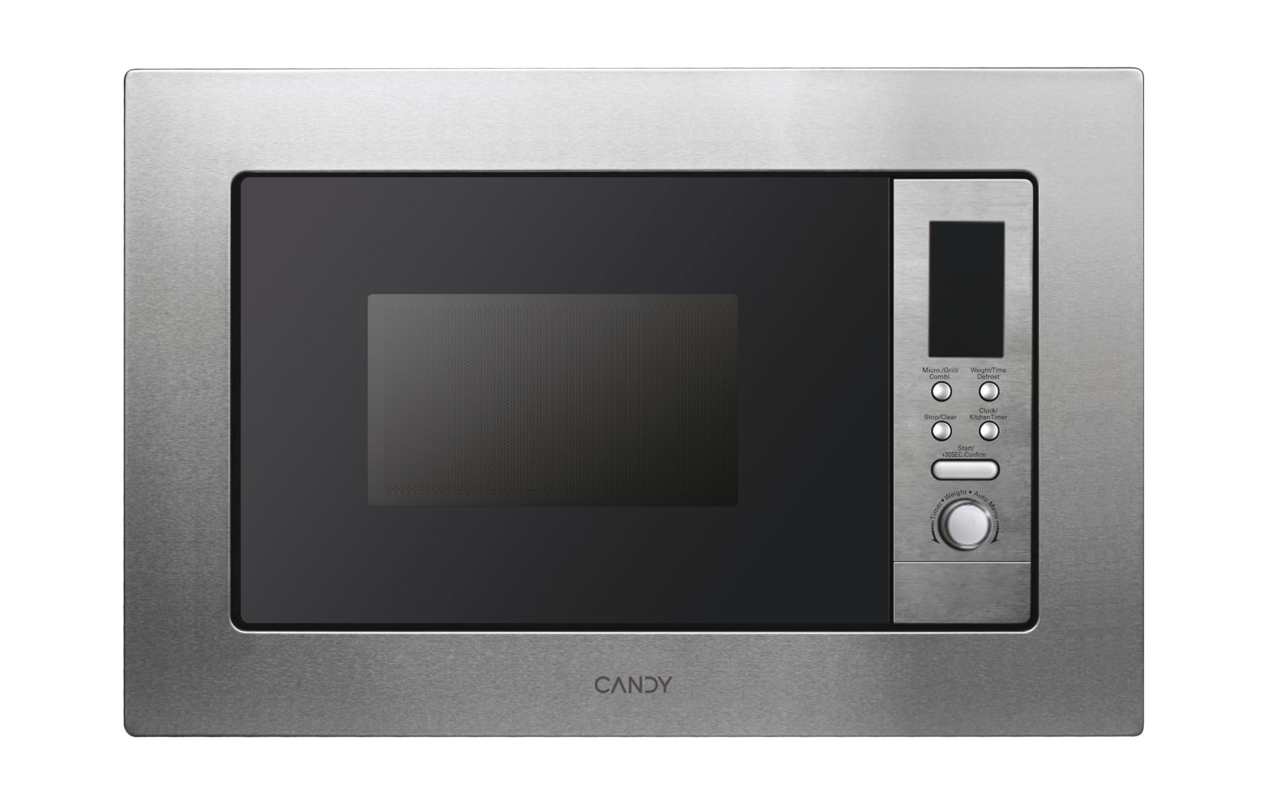 Candy MIG1730DX - Microonde integrato con grill e telaio, display digitale rosso, potenza 700W-1000W, capacità 17L, 8 programmi, acciaio inox anti-impronte