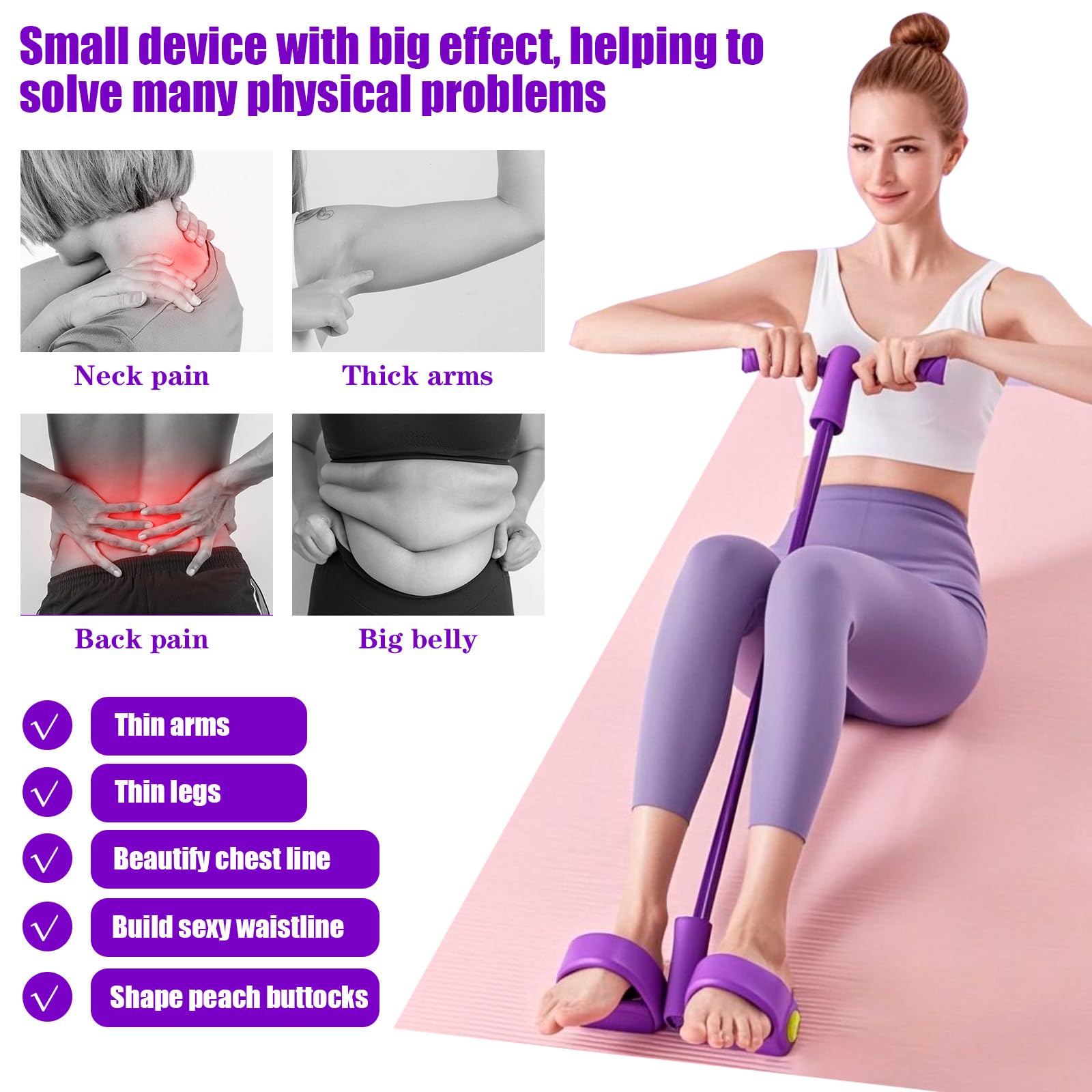 Addominali Attrezzi, 8 Tubi Allenatore Addominale, Fascia di Resistenza a Pedale, Sit-Up Attrezzo per Allenamento Bodybuilding, Corda Elastica di Trazione Multifunzione, Elastico con Pedali