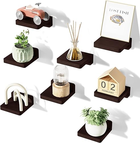 Miniatura 10 de SRIWATANA Small Floating Shelves Wall Mounted, 4 Inch Wood Shelf for Decoration and Storage Set of 8, Mini Display Shelf for Bedroom, Bathroom,