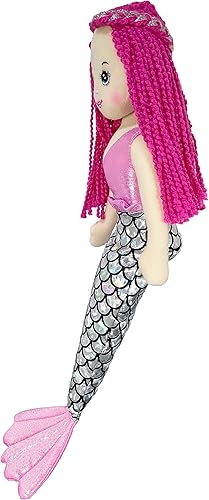 Miniatura 2 de Anico Sirena colorida de 18 pulgadas con pelo rosa intenso y cola holográfica, muñeca de felpa suave de sirena, perfecta para jugar y coleccionar