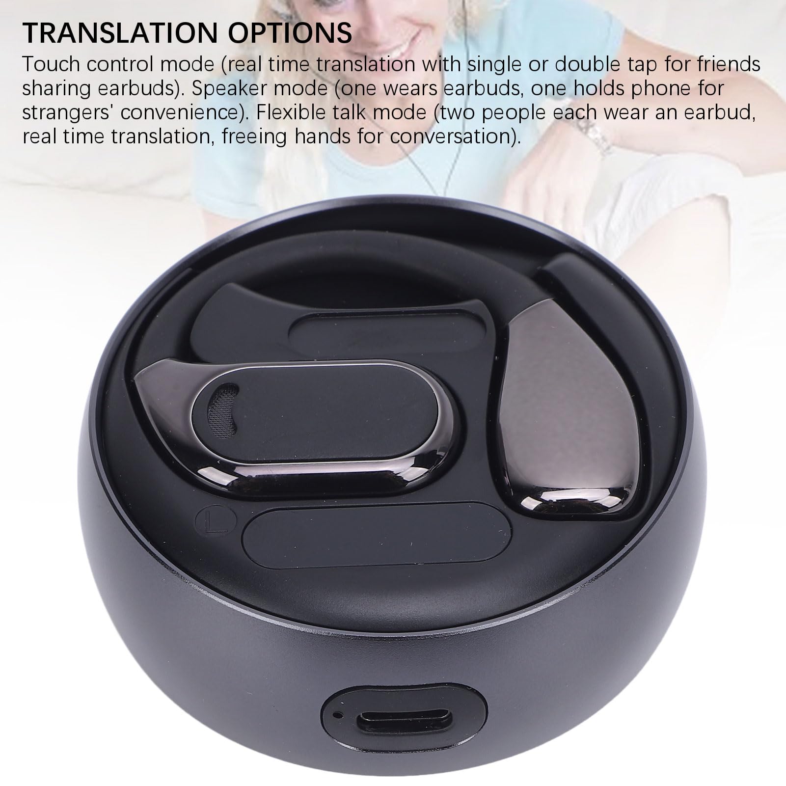 Fabater Auricolari per Traduzione Wireless, Dispositivo Traduttore Multifunzionale con Supporto APP per Musica e Chiamate, Ideali per Studenti di Lingue, Confezione da 2 (BLACK)