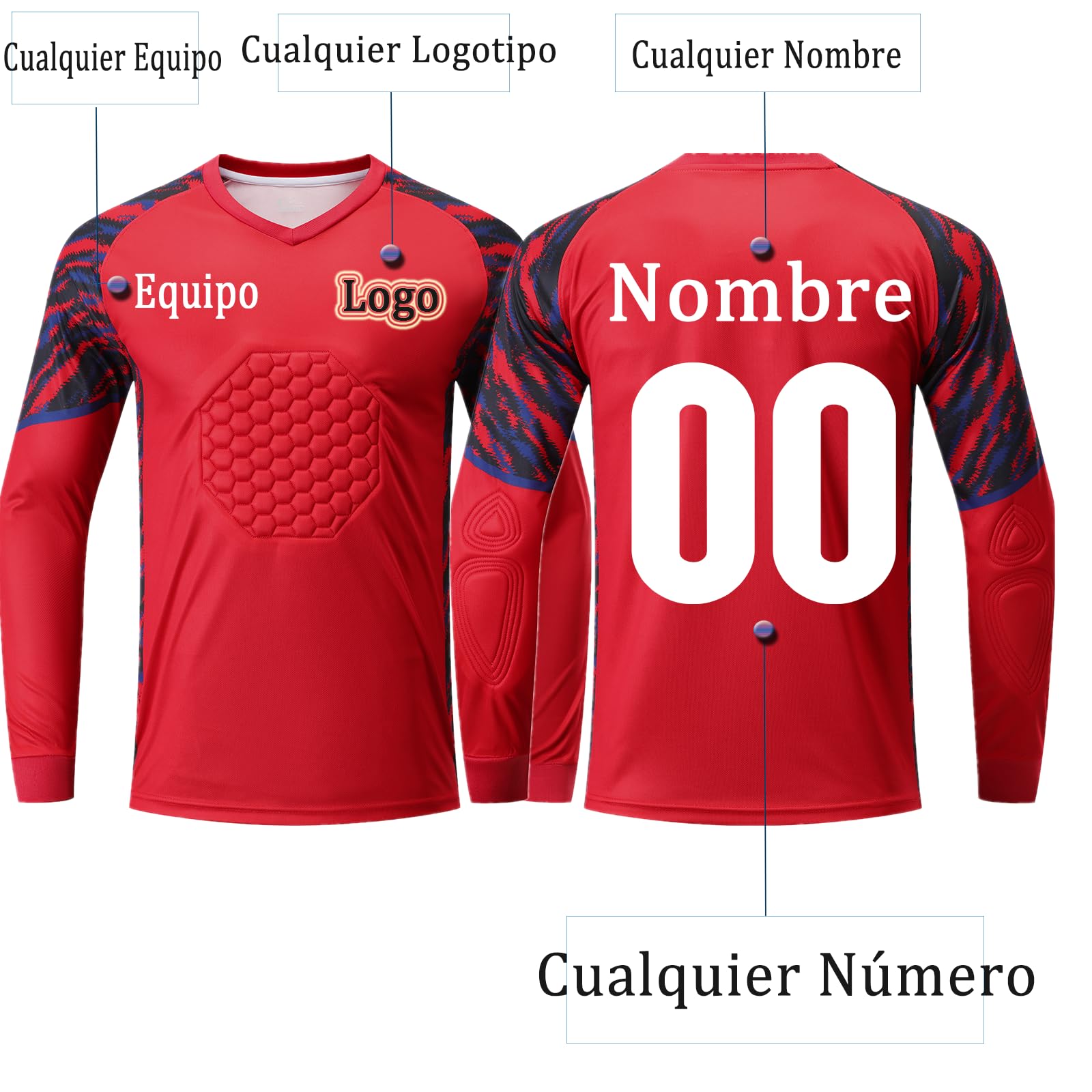 OPUTWDF Camiseta de Portero Personalizada para Hombre/Niño Equipacion Futbol Portero Personalizada con Nombre Número de Equipo Logotipo