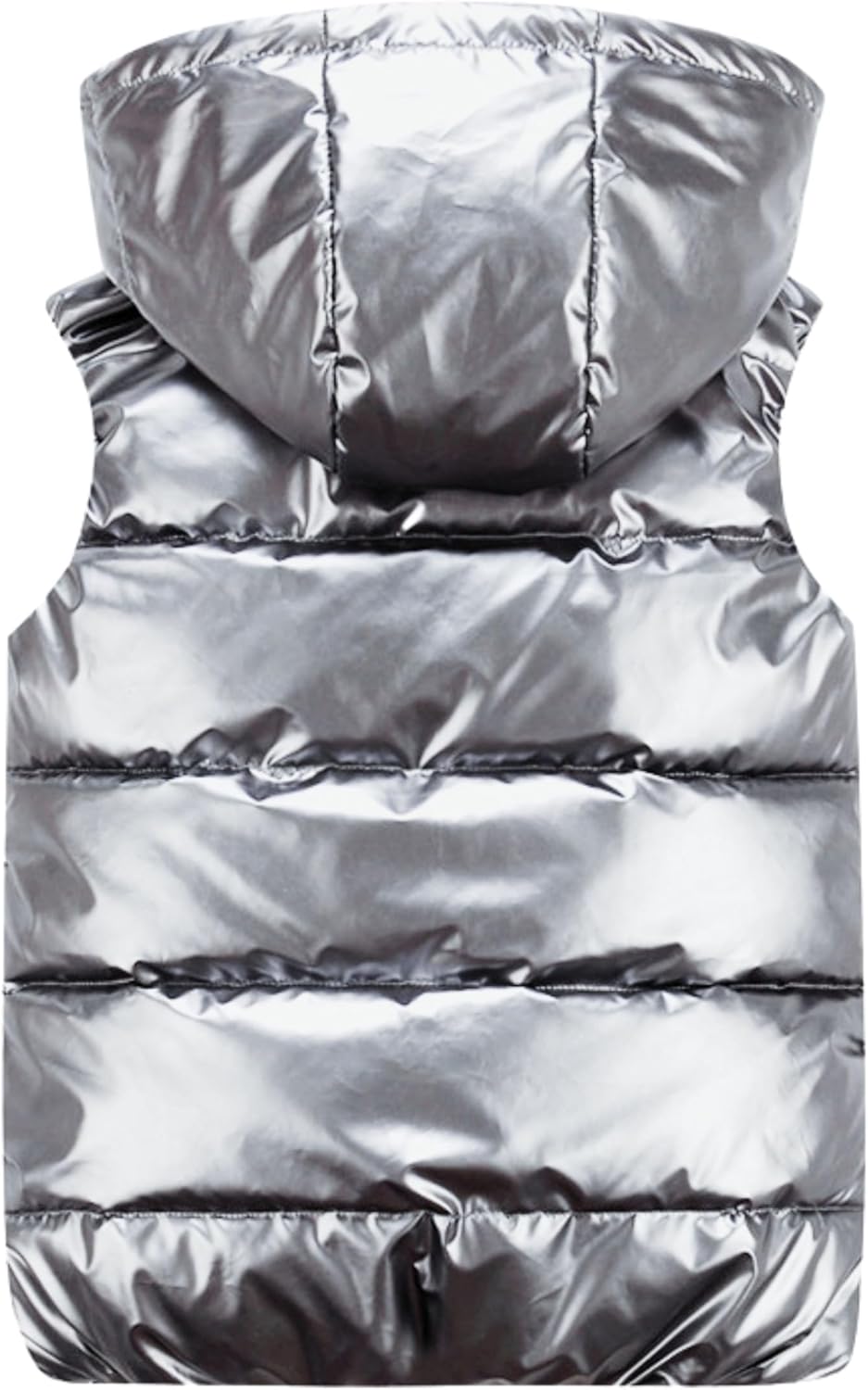 FindThy Women’s Shiny Puffer Down Vest Quilted Zip Up Hat Collar Pocketed Sleeveless Jacket