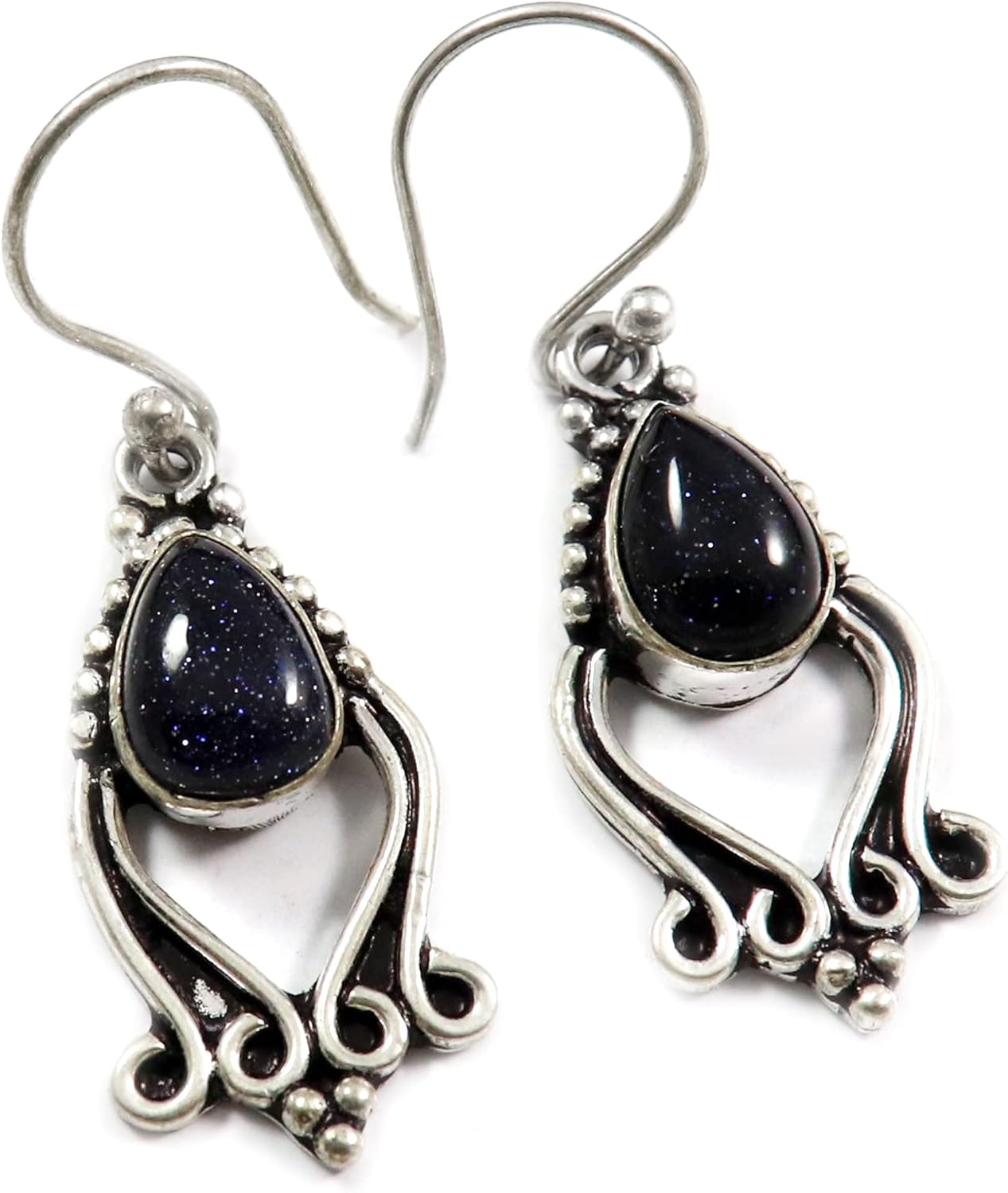 Goyal Exports Blue Sunstone Lab-Created Gemstone 925 Sterling Silver Drop Dangle Earring Jewlery SEG77E