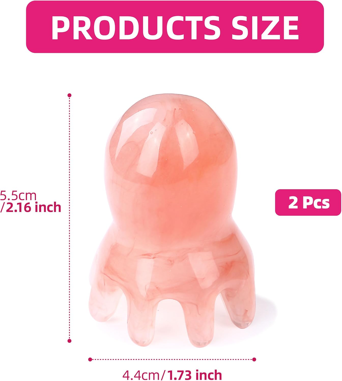 Octopus Head Massager & Scalp Scraper, 2 Pack Manual Gua Sha Tool for Headache Relief & Stress Relaxation, Japanese Head Spa Comb for Scalp Care, Pink Acupressure Massage Tools