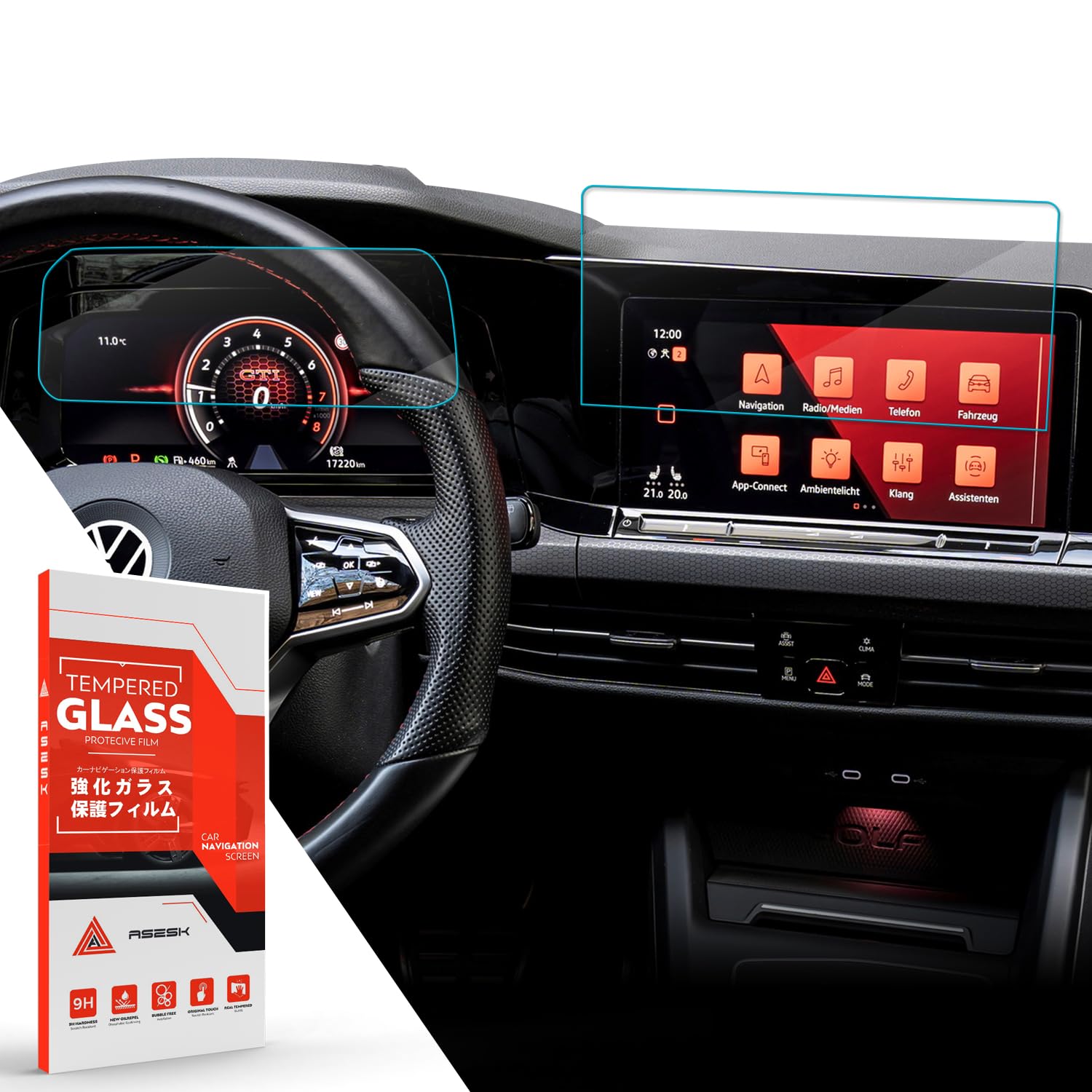 Pellicole Protettive per Display VW Golf 8 MK8 GTI GTD GTE 2020-2024, Vetro Temperato