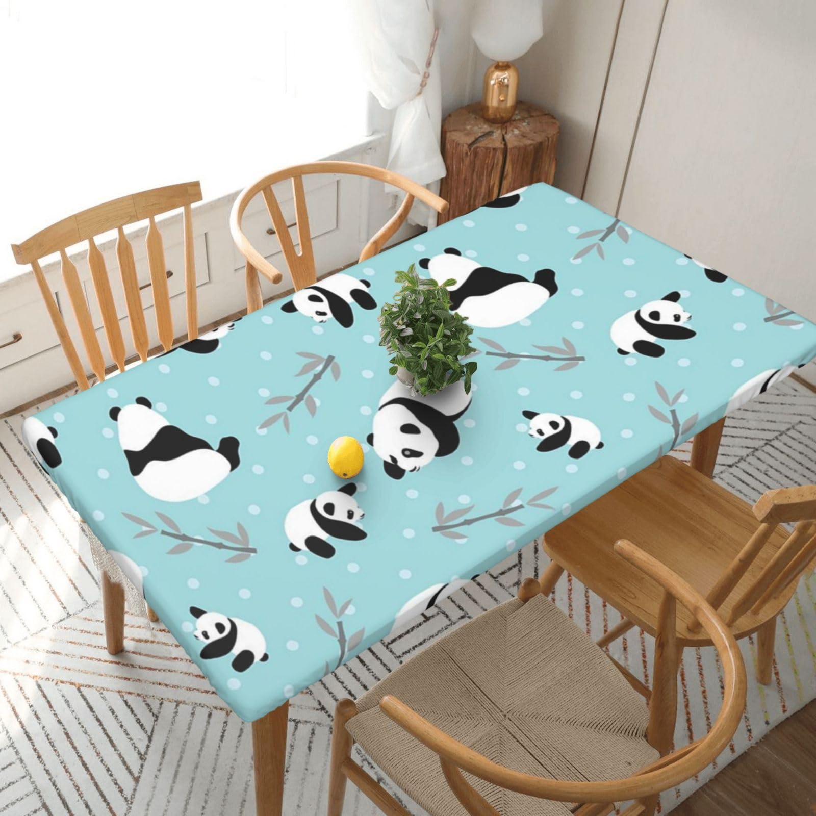 BNVSADC Cartoon Panda Bear Printed 5FT Tablecloth Polyester Kitchen Water Resistant Table Cloth Dining Table Decoration Table Covers, 152x76 CM
