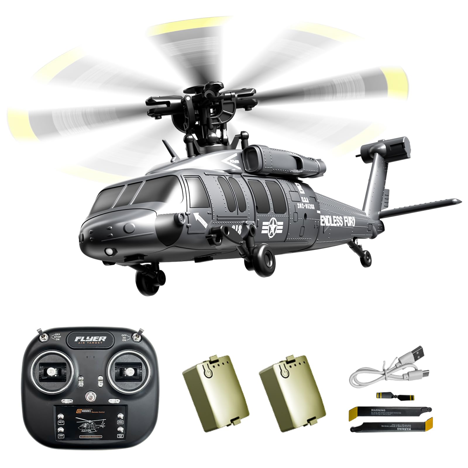 Hylukon Brushless RC Helicopter, 6 Channel Aileronless Stunt Helicopter with One Click Inverted Flight, Pressure Hold Altitude, Optical Flow Positioning, RC Model Aircraft for Teen (Grey)