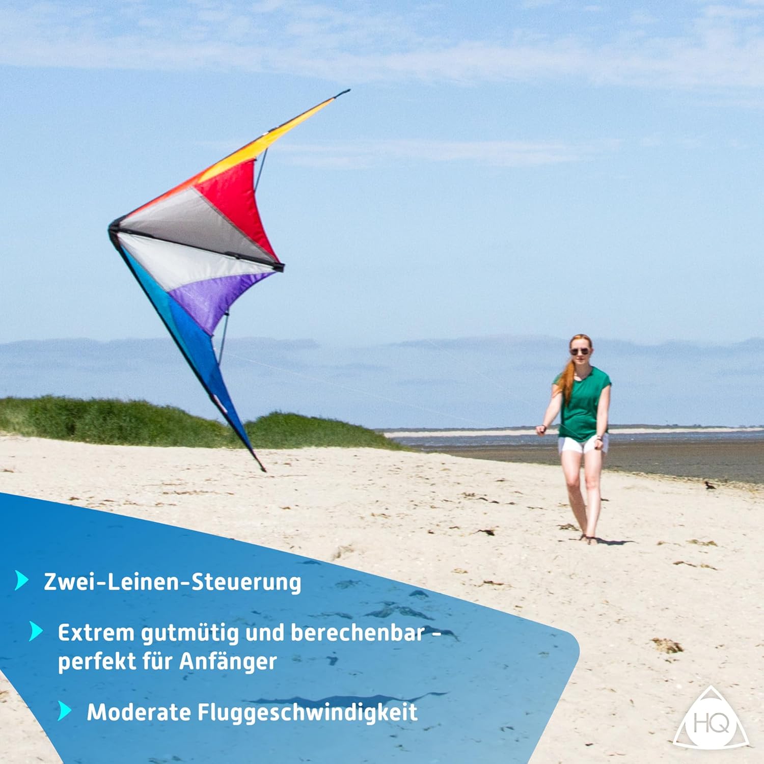 HQ Kites Beach and Fun Calypso II Radical- Beginner Stunt Kite - 43 Inch Dual - Line Sport Kite, Color: Rainbow - Active Outdoor Fun for Ages 8 Years and Up - Perfect for Adults or Children