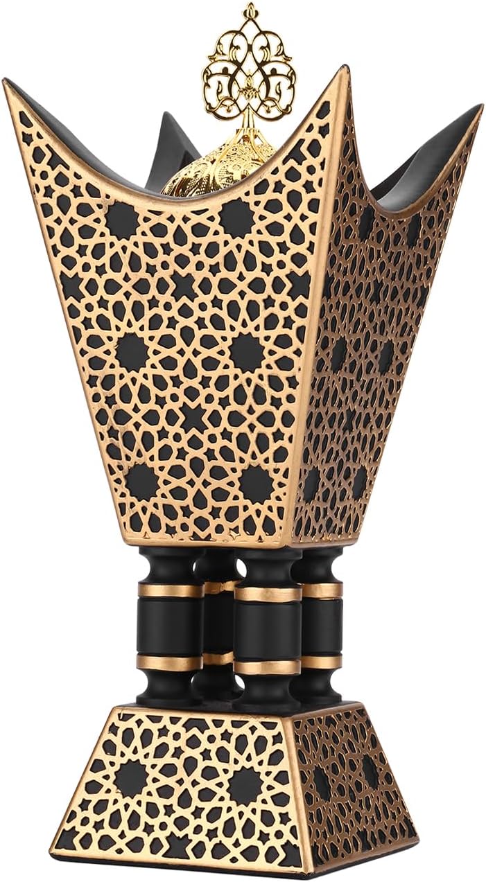 Bakhoor Incense Burner, Oud Frankincense Resin Burner 8.85Inches Tall,Charcoal Incense Burner - for Yoga, Spa Aromatherapy, Office & Home Decor (Trophy Shape) (Black)