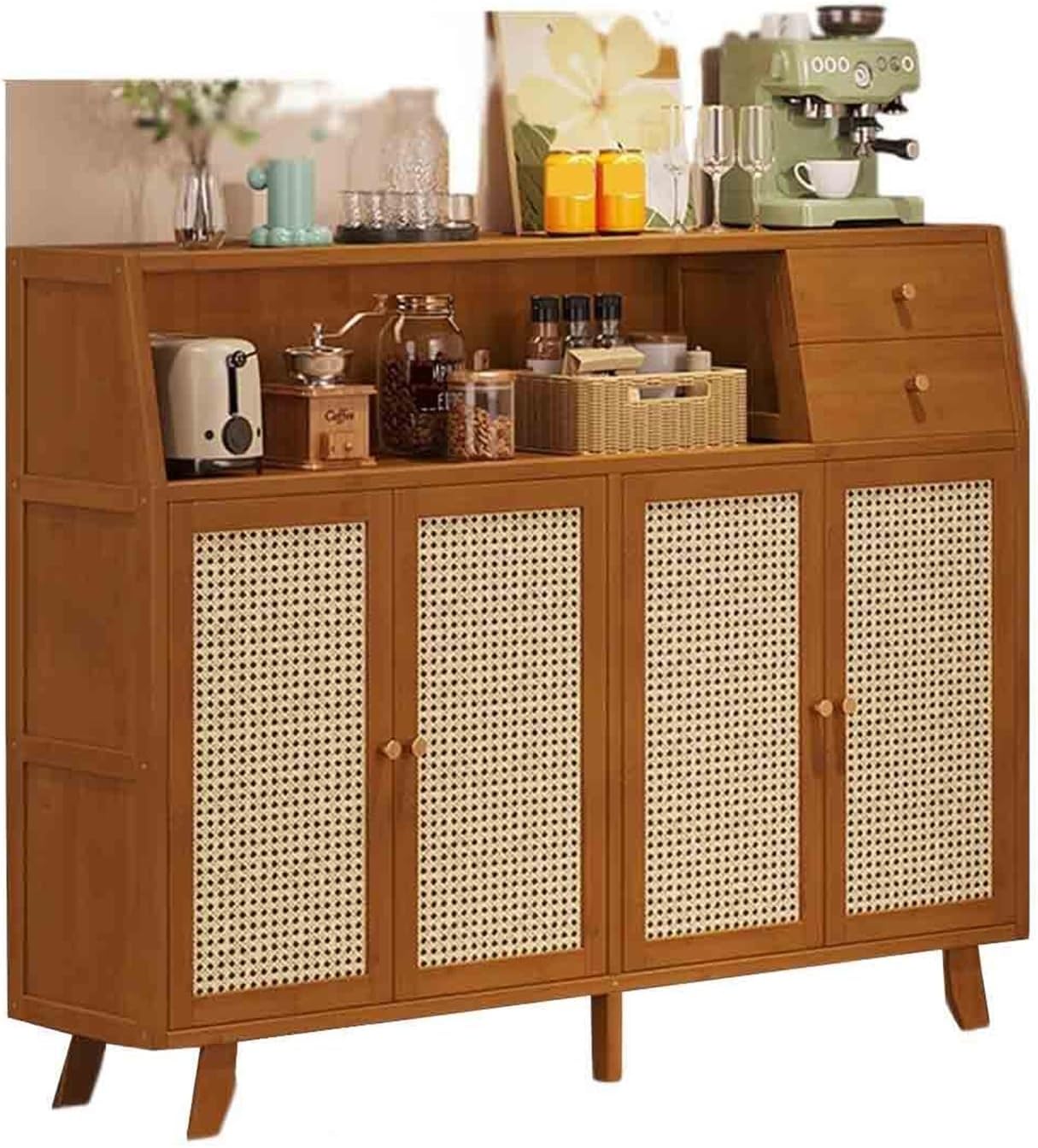 Sideboard Cabinet Retro-Style Kitchen Sideboard Living Room Storage Floor-Standing Wall-Mounted Four-Door with Double Drawers Console Coffee Table