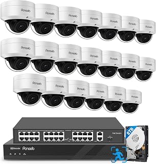 PANOOB PD54A2032-5M 32CH 4K NVR Security System: 20x 5MP IK10 Vandal-Proof PoE Dome Cameras, AI Human Detection, 8TB HDD