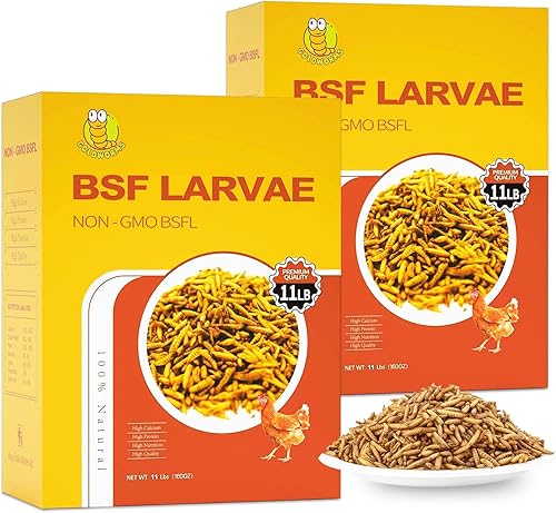 Miniatura 8 de Larvas secas de mosca soldada negra de 11 libras, BSFL es alimento de pollo con alto contenido de proteínas con 85 veces más calcio que los gusanos