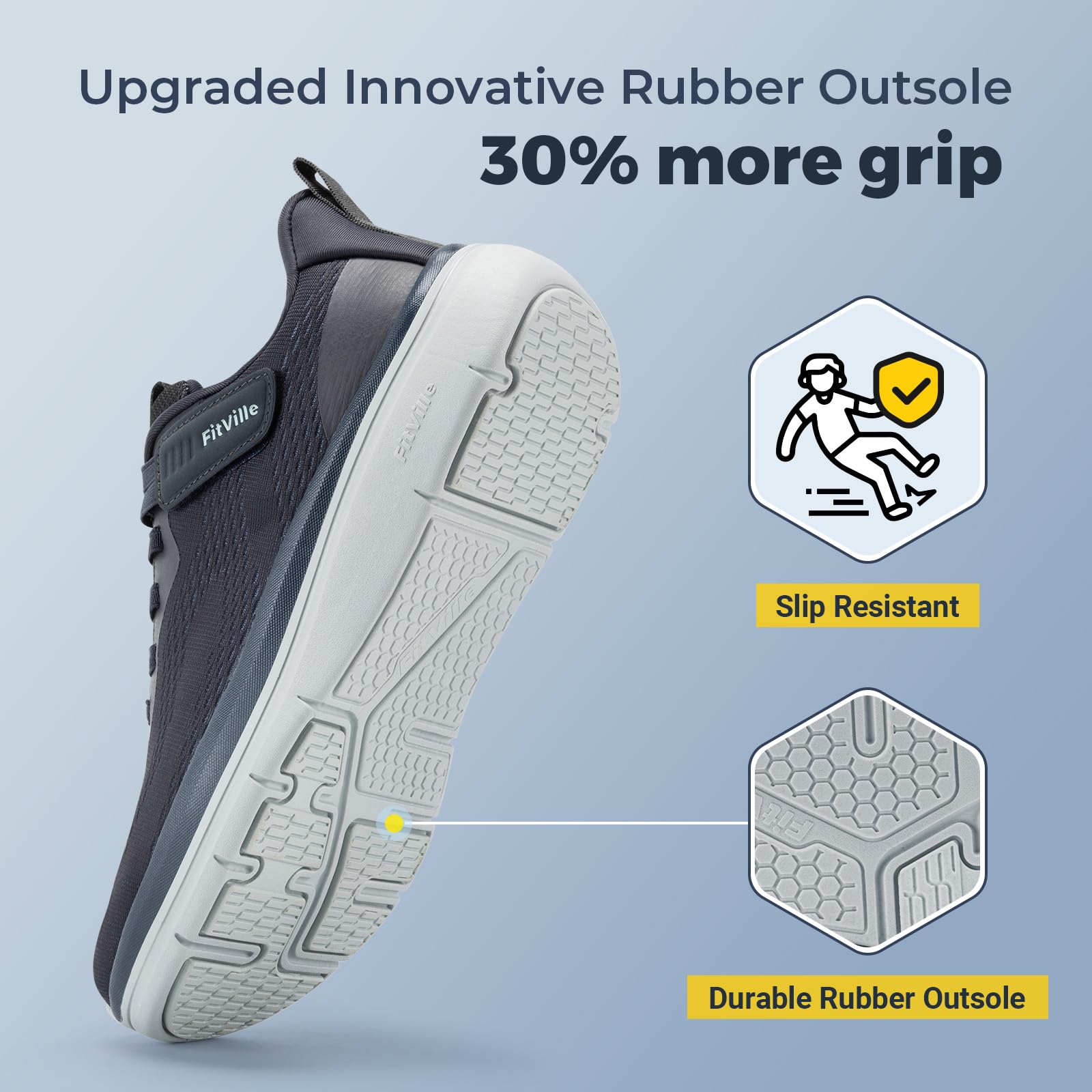 FitVille Extra Weit Walkingschuhe Leichte Sneaker Herren Für Breite Füße Bequeme rutschfeste Sportschuhe Atmungsaktive Turnschuhe mit Klettverschluss