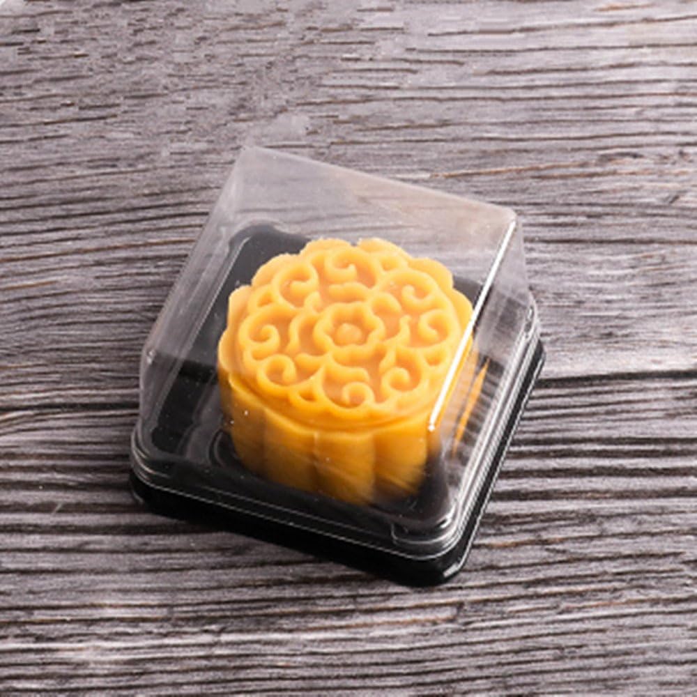 50g Mooncake Packaging Clear Individual Plastic Single Macaron Containers With Labels, Ideal For Showcasing Your Mini Muffins, Pastries, Cookies And Desserts, 2.2"x2.2"x1.5", Set Of 50 (Square Black)