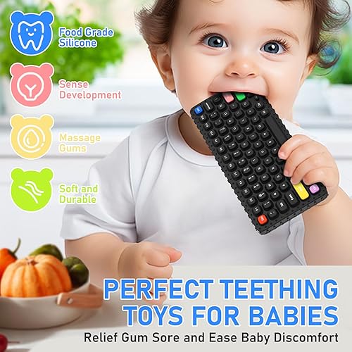 Miniatura 4 de Juguete de dentición para bebé de 3, 6, 12, 18 meses, control remoto realista y teléfono móvil juguete mordedor para bebé, juguetes para masticar