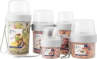 Oats Storage Pot – 2 Compartment Lunch Caddy for Breakfast, Cereal, Yogurt & Salad – Lunch Box Storage Jar – Leak Proof Containers for Granola Desserts Soup Nuts & Fruits (Type A)