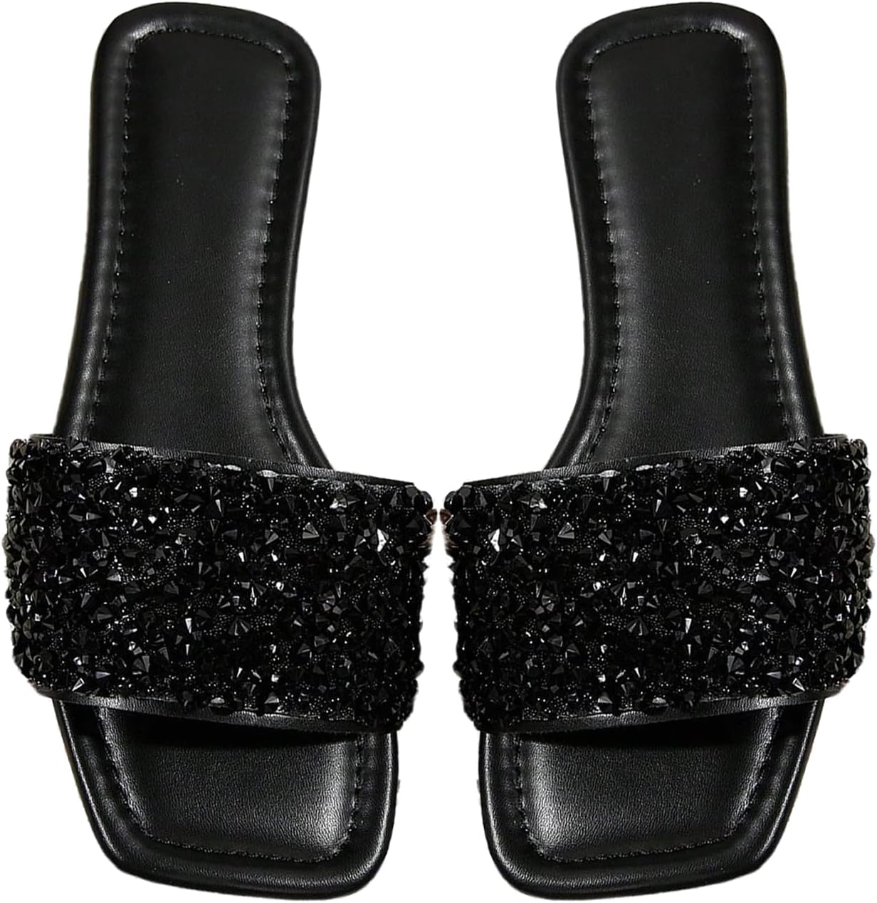 BEAUDRM Women's Glitter Jeweled Slippers Sparkly Pearls Beaded Sandals Open Toe Slide Shoes