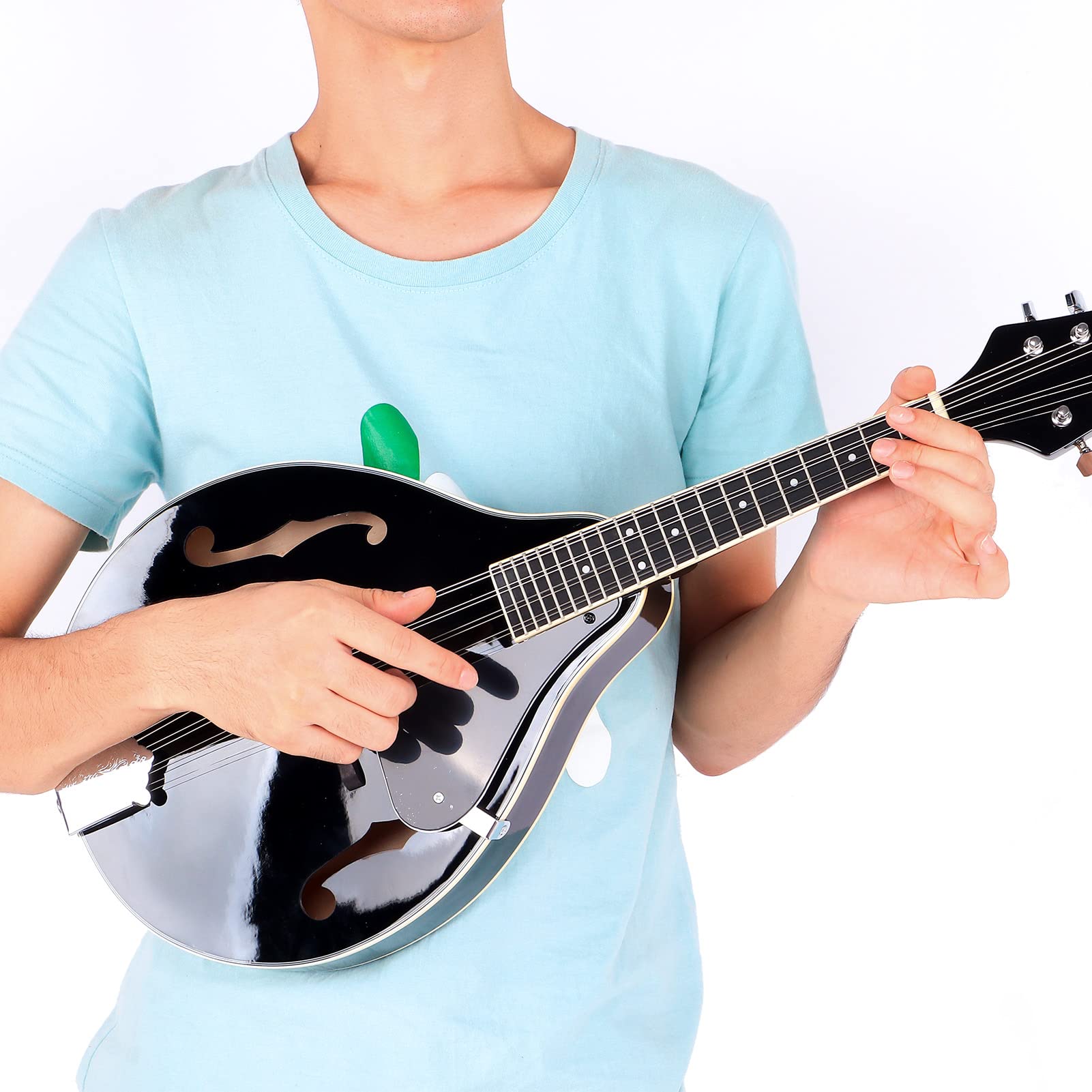 8-saites Schwarzes Mandolineninstrument mit Taschen, Saiten, Wisch, Tuner, Picks, Schraubenstabilitätsqualität für Musikbegeisterte (Schwarz)