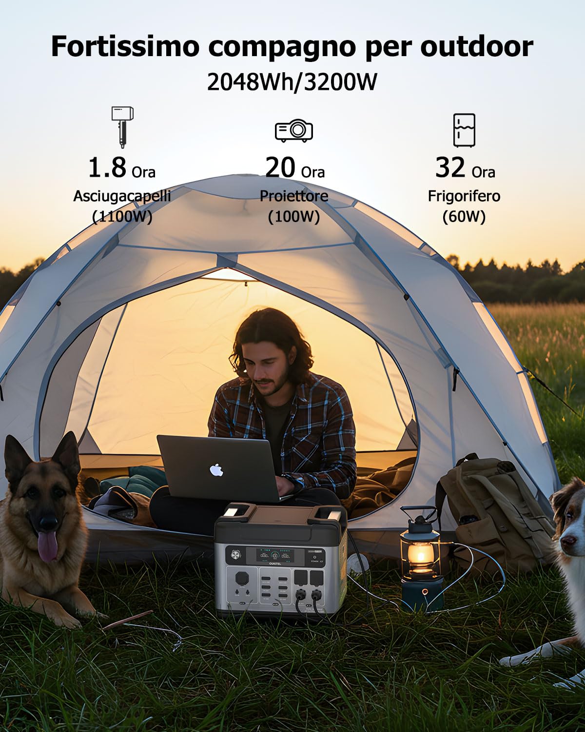 OUKITEL 3200W Centrale Elettrica Portatile con 1 Pannello Solare da 400W, 2048Wh Generatore Solare, Batteria LiFePO4, Controllo APP, Portable Power Station per Campeggio, Camper, Casa