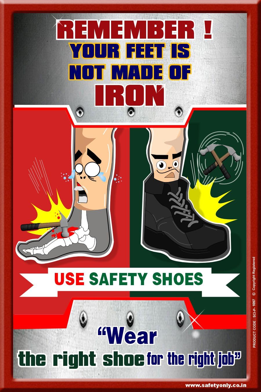 Industrial Wall Art – “Your Feet Are Not Made of Iron” Safety Awareness Poster – Motivational Workplace Decor for Factory, Warehouse & Construction Sites (Multicolor, 2x3 Feet, Star Flex - Unframed)-picture-16