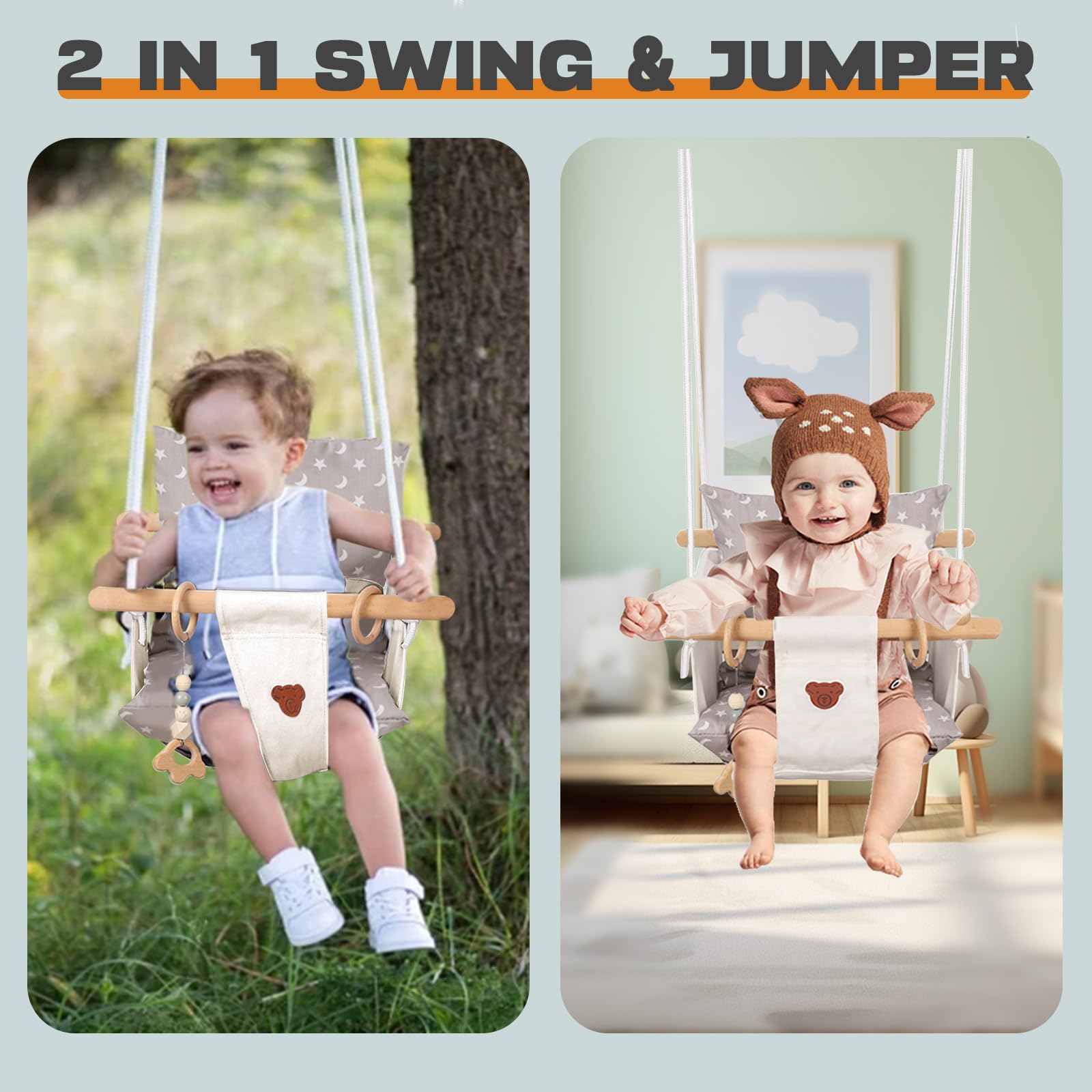 Baby Swing with Stand, Swing Set for Infant, Outdoor Indoor Swing Set with Canvas Cushion Seat (White)