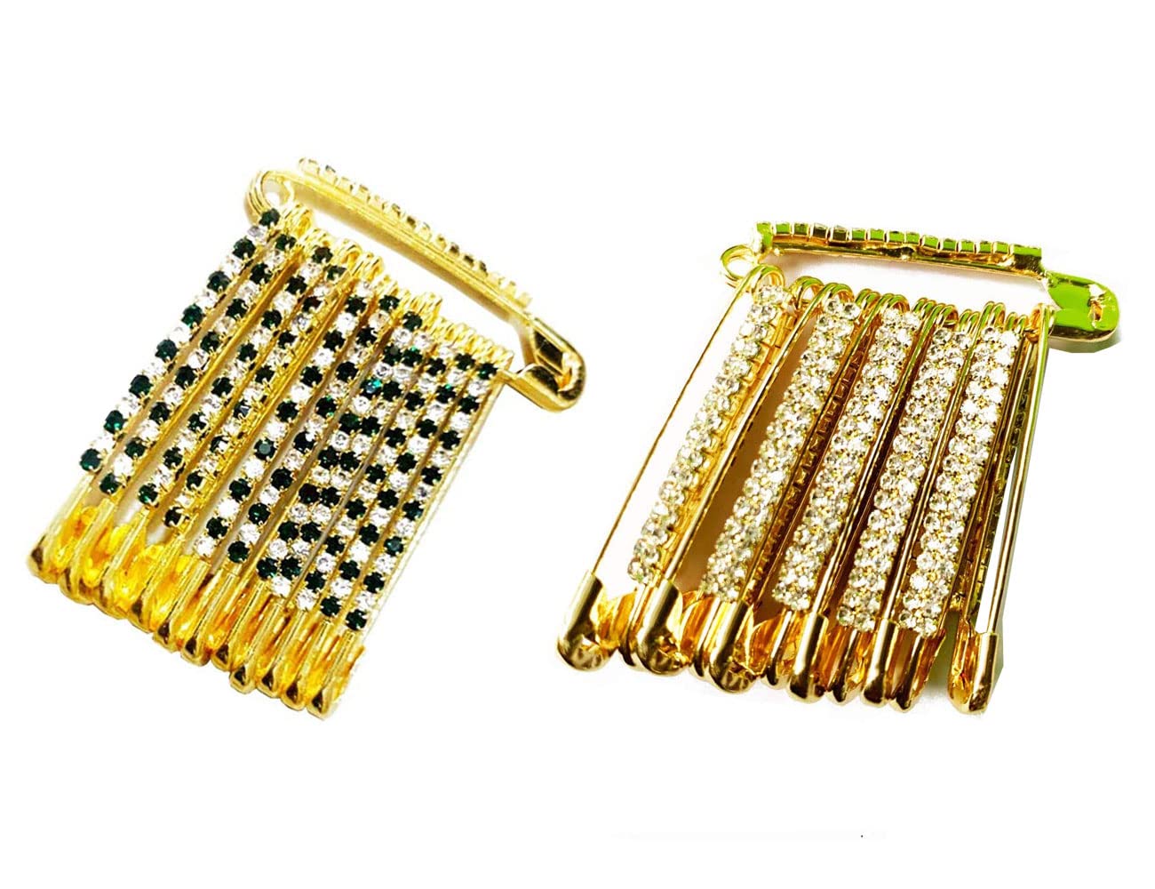 Épingles à nourrice vertes strass double ligne pour sari et couture | Lot de 24 pièces