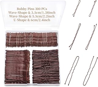 QIUTIMIY 300 Pcs Brown Wave-Shaped and U-Shaped Bobby Pins Mix Metal Hair Pins Hair Accessories for Women Stylists Hair Sticks Girl