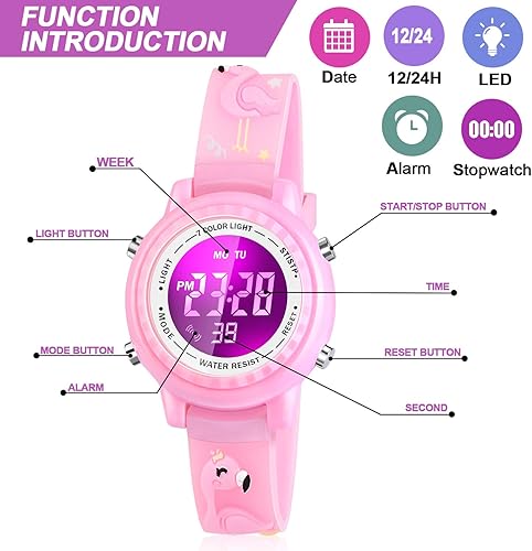 Miniatura 2 de Relojes LED impermeables para niños con alarma, juguetes para niños, regalos para niñas de 3 a 10 años